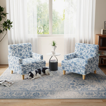 Floral Accent Armchair, Upholstered Lounge Chair with Wooden Legs for Living Room, Bedroom, or Reading Nook