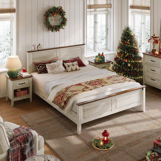 Bed Frame with Headboard and High Footboard, Farmhouse Style