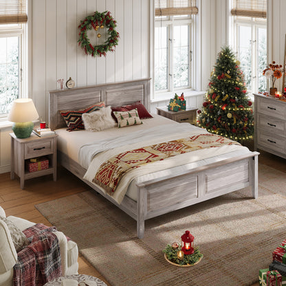 Bed Frame with Headboard and High Footboard, Farmhouse Style