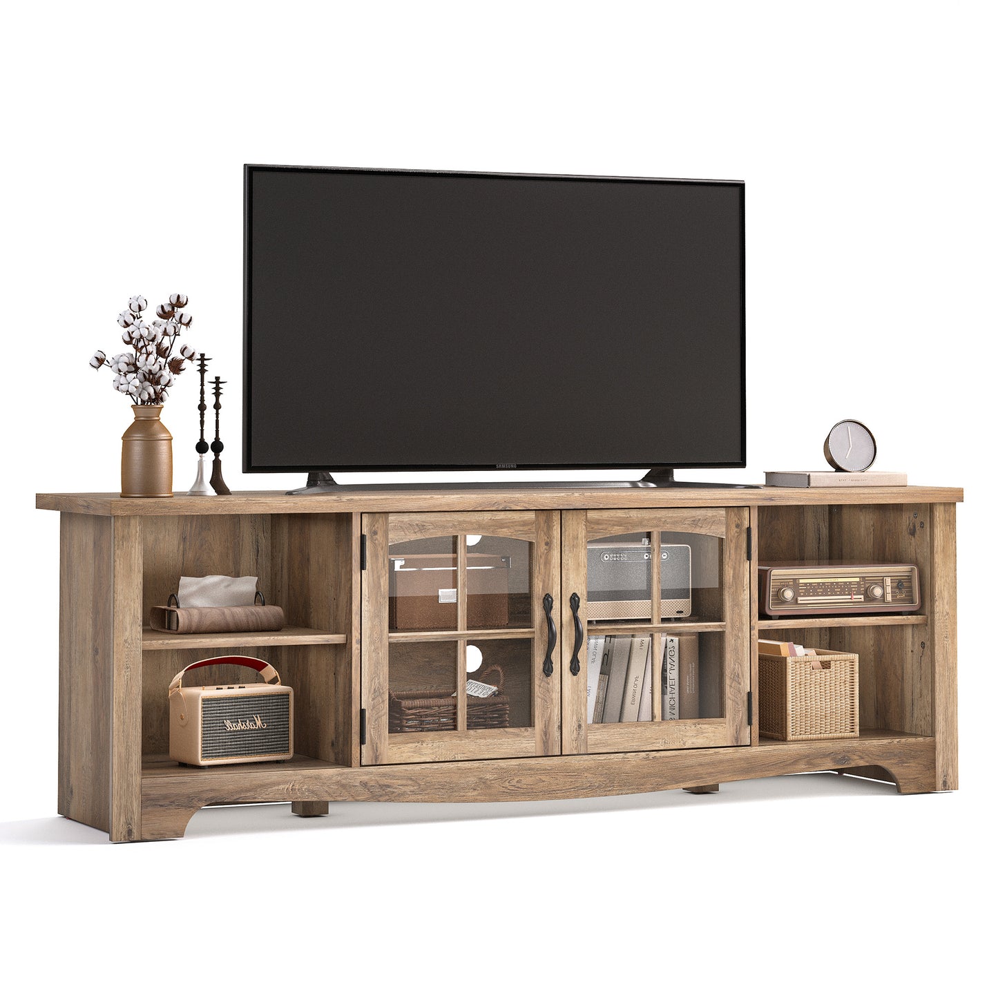 Modern Farmhouse TV Stand for TVs up to 65", Home Entertainment Center with Storage Cabinet
