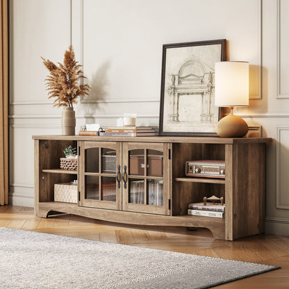 Modern Farmhouse TV Stand for TVs up to 65", Home Entertainment Center with Storage Cabinet