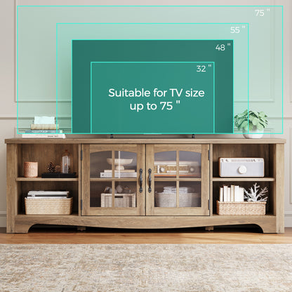 Modern Farmhouse TV Stand for TVs up to 65", Home Entertainment Center with Storage Cabinet