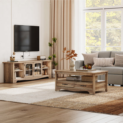 Modern Farmhouse TV Stand for TVs up to 65", Home Entertainment Center with Storage Cabinet