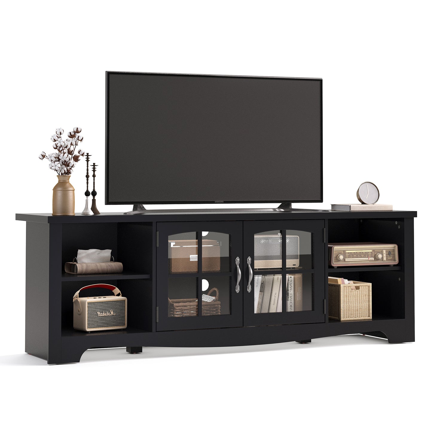 Modern Farmhouse TV Stand for TVs up to 65", Home Entertainment Center with Storage Cabinet