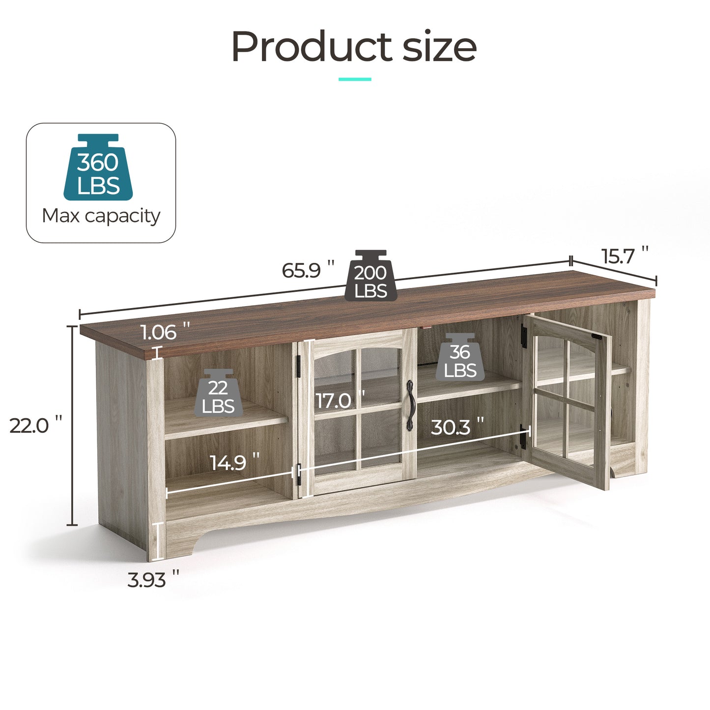 Modern Farmhouse TV Stand for TVs up to 65", Home Entertainment Center with Storage Cabinet