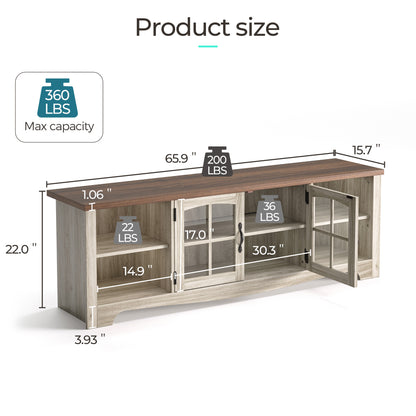 Modern Farmhouse TV Stand for TVs up to 65", Home Entertainment Center with Storage Cabinet