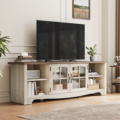 Modern Farmhouse TV Stand for TVs up to 65", Home Entertainment Center with Storage Cabinet