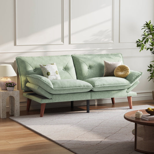 LINSY HOME Futon Sofa, Modern Loveseat Sofa, Chenille Convertible  Bed with Adjustable Armrests forA partment, Green