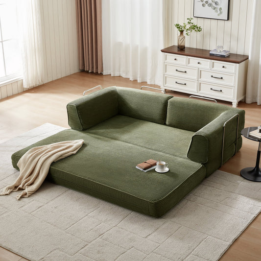 LINSY HOME Cloud Futon Couch Bed, 4-in-1 Convertible Sleeper Sofa Bed with Fixed Frame, Green