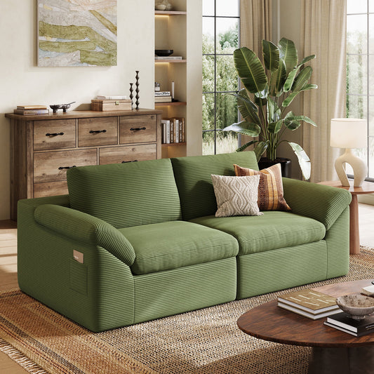 LINSY HOME Oversized 79in Boneless Sectional Couches for Living Room, Cloud Couch Sofa with Corduroy Fabric, 2 Seat Foam Sofa for Living Room, No Assembly Required, Green