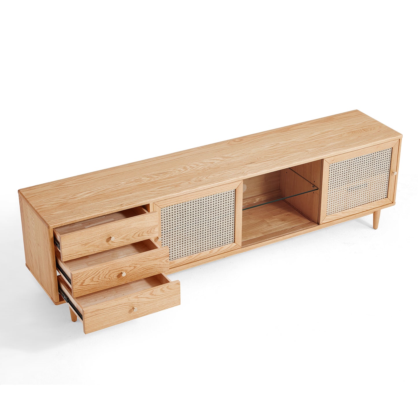 Modern Farmhouse TV Stand Natural Oak With 4 Drawers For Storage