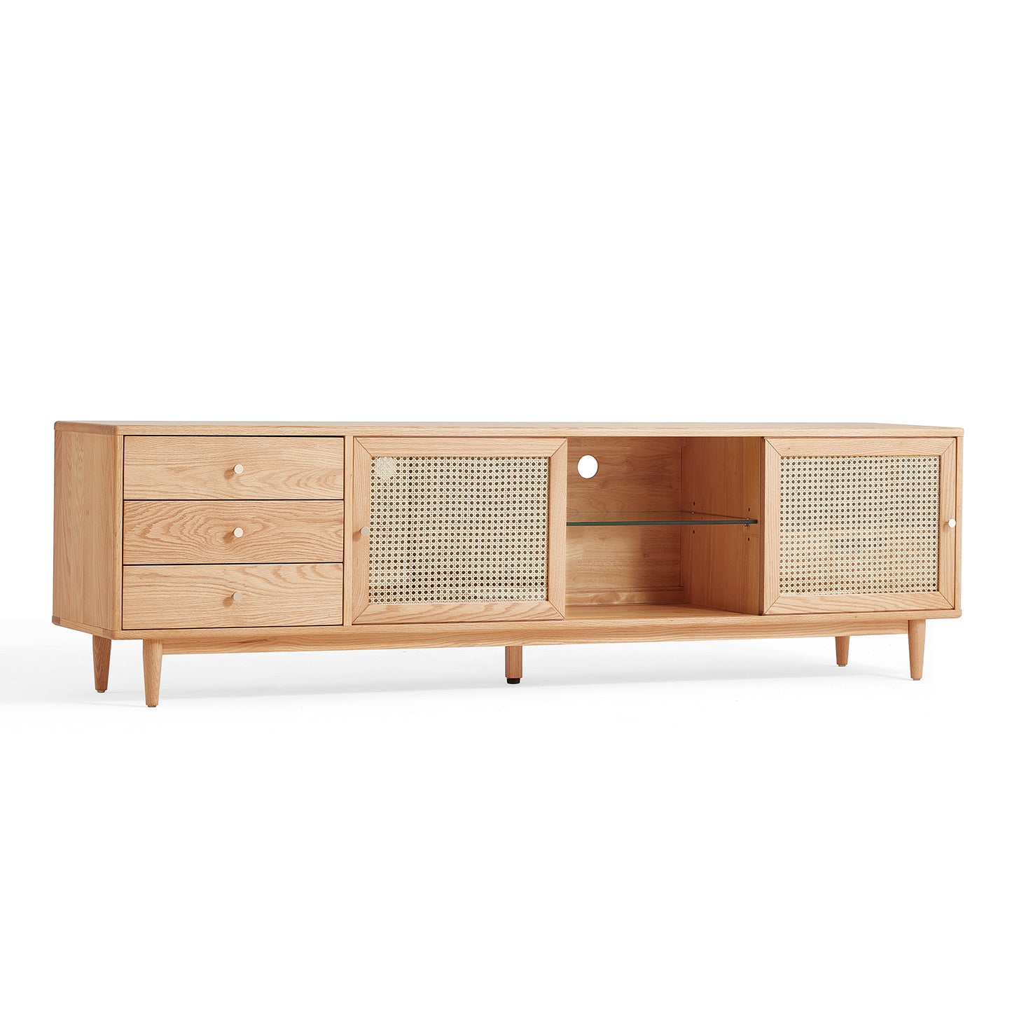 Modern Farmhouse TV Stand Natural Oak With 4 Drawers For Storage