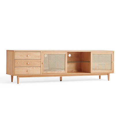 Modern Farmhouse TV Stand Natural Oak With 4 Drawers For Storage