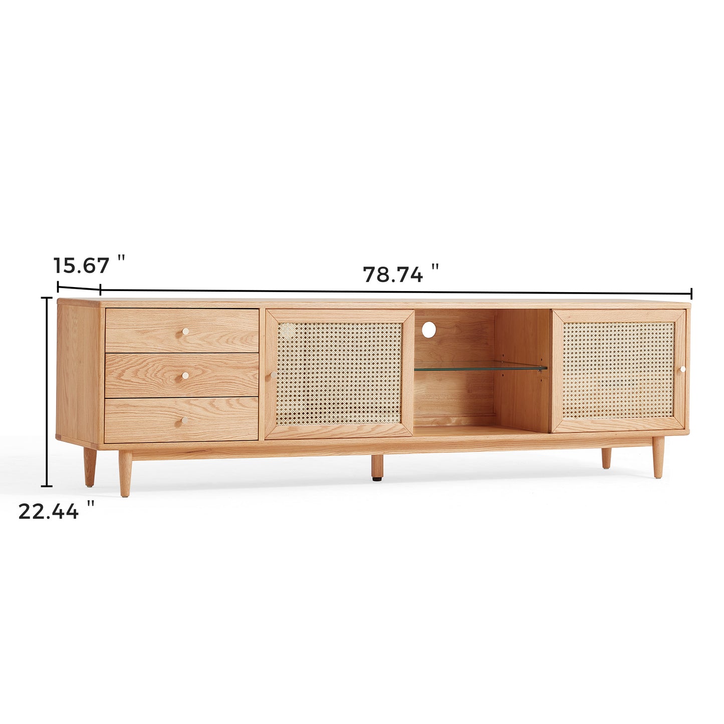 Modern Farmhouse TV Stand Natural Oak With 4 Drawers For Storage