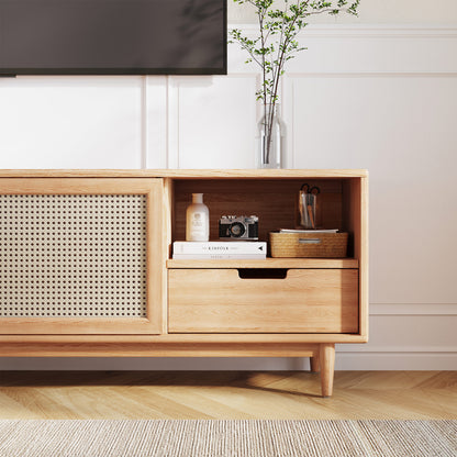 Modern Farmhouse TV Stand Natural Oak With 4 Drawers For Storage