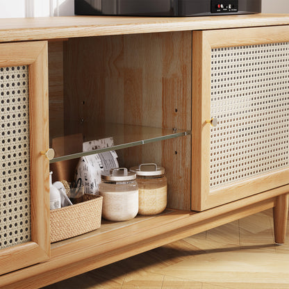 Modern Farmhouse TV Stand Natural Oak With 4 Drawers For Storage