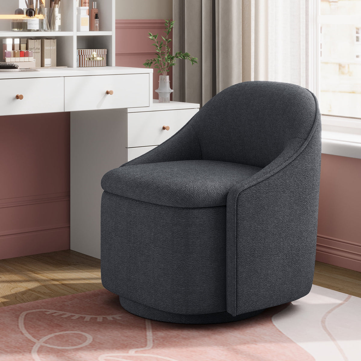 Linsy Home 360¡ã Swivel Accent Chair with Hidden Storage, Modern Upholstered Barrel Chair for Living Room, Grey