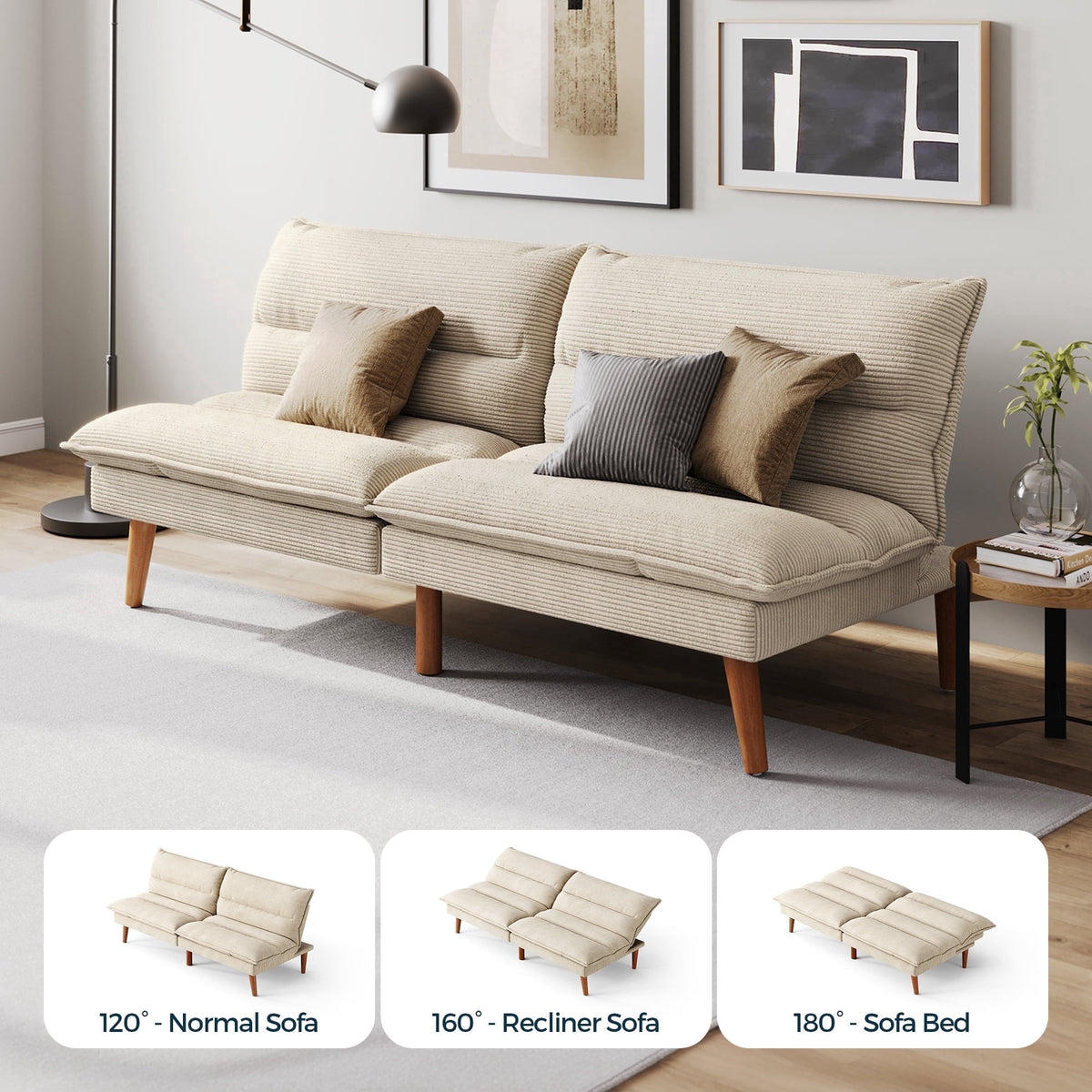 Linsy Home Convertible Futon Sofa Bed small  Living Room, White