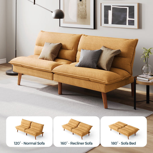 LINSY HOME Convertible Futon Sofa Bed, Convertiable Sofa Bed,  Corduroy Material Yellow