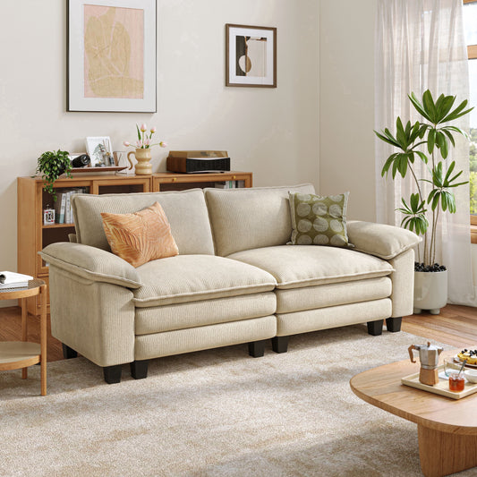 Linsy Home 90in Loveseat Sofa Couch, Oversized Corduroy Cloud Sofa for Living Room, Apartment, Office, Beige