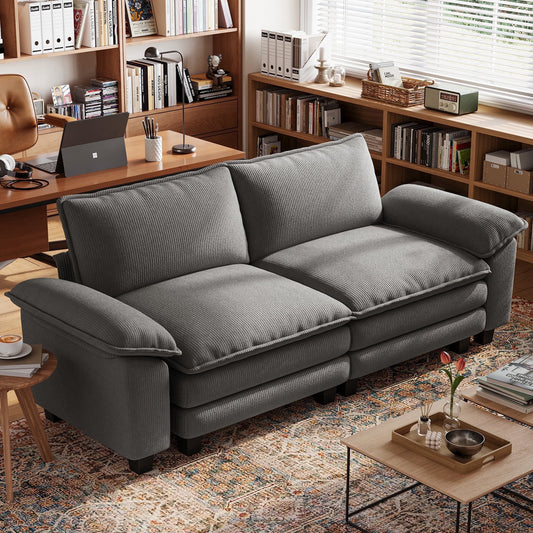 Linsy Home Oversized Corduroy 90in W Loveseat Sofa Couch for Living Room, Bedroom, Apartment and Office, Grey