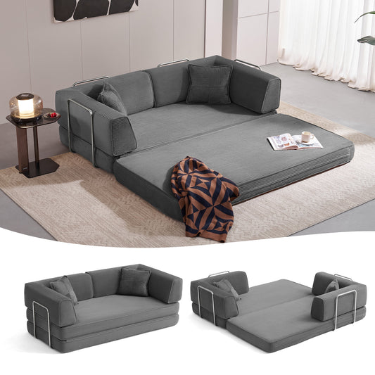 Linsy Home Oversized Corduroy Futon Sofa Bed Couch, Convertible Boneless Cloud Couch Bed, King Size Sleeper Sofa Bed With Fixed-Shape Frame, No Assembly Required, Dark Grey