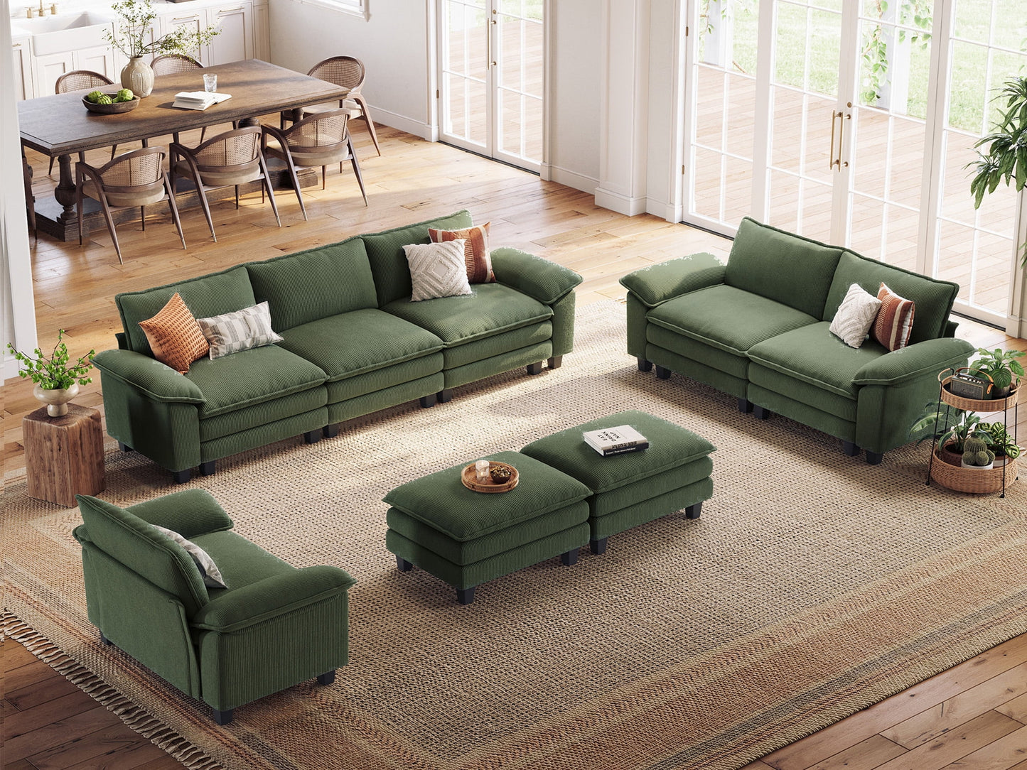 Linsy Home Oversized 5-Piece Sofa Set for Living Room, Comfy Corduroy Living Room Furniture Set Include Sectional Couch, Loveseat, Accent Chair and 2 Movable Ottomans