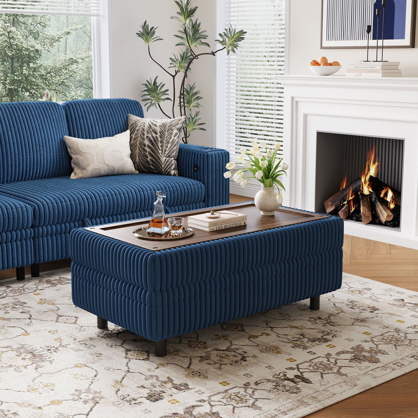Linsy Home Plush Corduroy Storage Ottoman, Upholstered Ottoman Bench for Sofa, Coffee Table or Footrest, for Living Room, Bedroom or Entryway