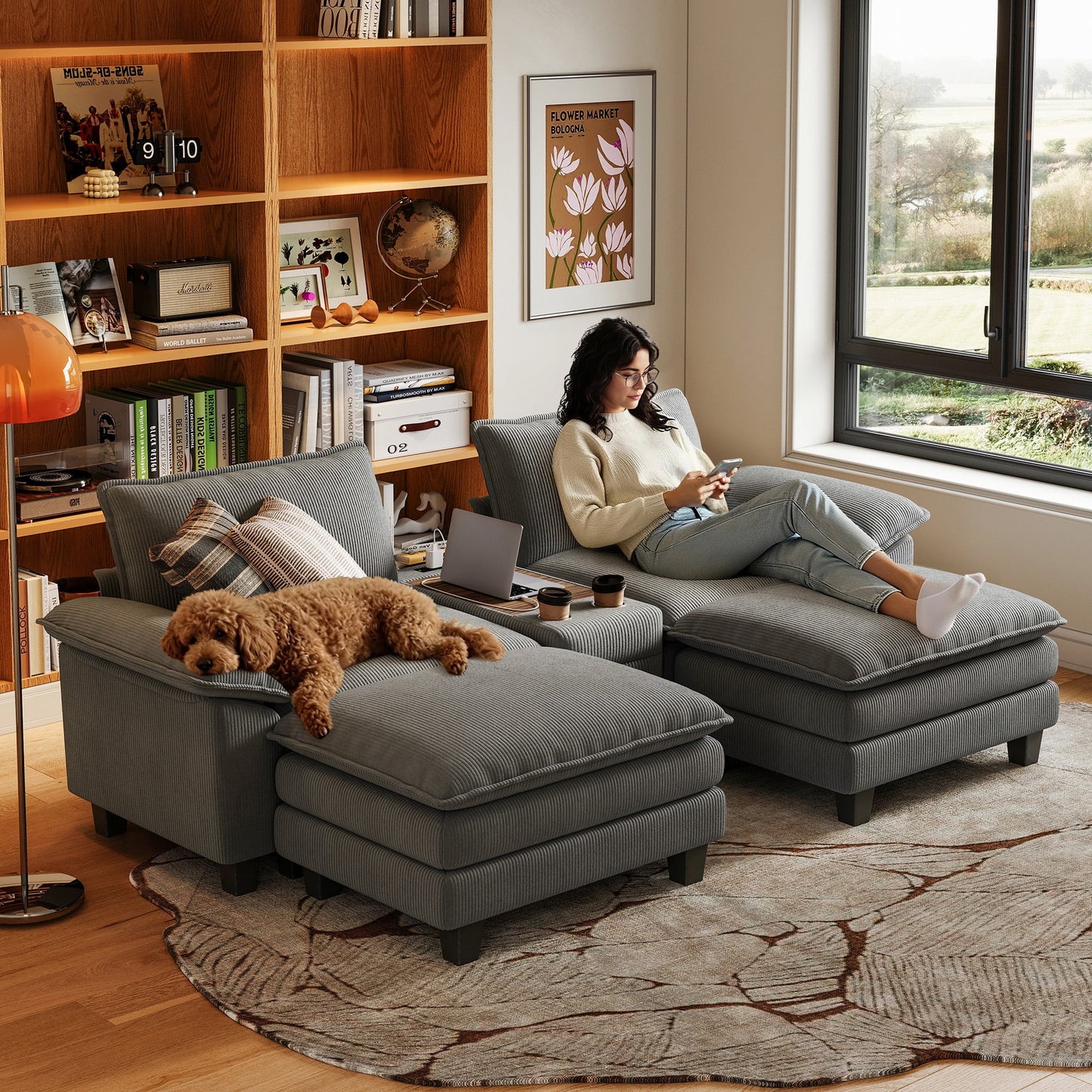 Linsy Home Oversized Modular Cloud Sectional Sofa with 2 Ottomans, 4 Seat Couches and Sofas Sectional with Versatile Console