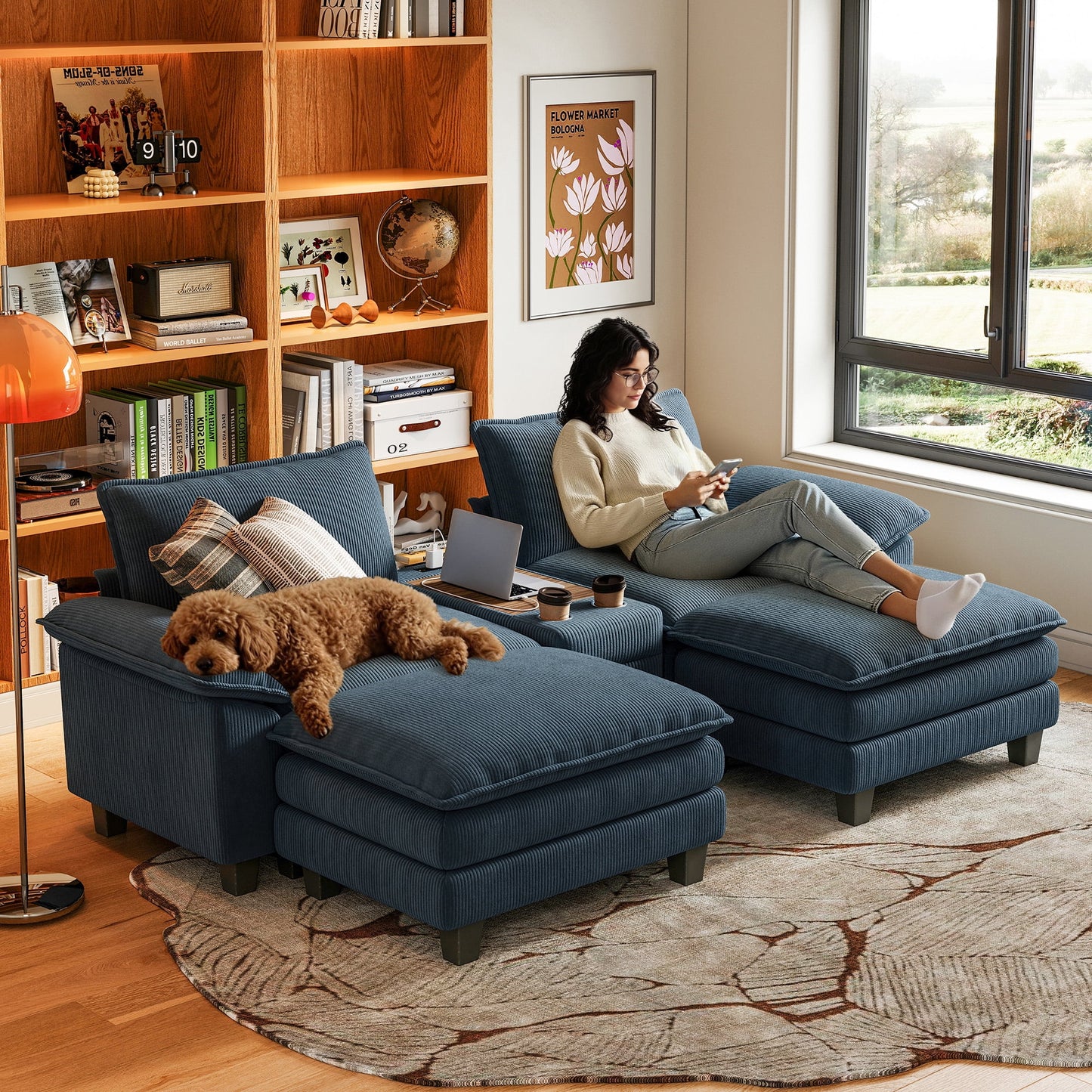 Linsy Home Oversized Modular Cloud Sectional Sofa with 2 Ottomans, 4 Seat Couches and Sofas Sectional with Versatile Console