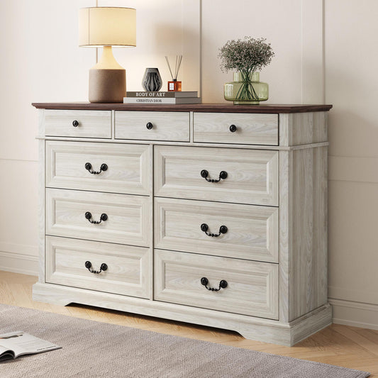 Farmhouse Rustic Dresser with 5–9 Large Drawers, Spacious Bedroom Storage Cabinet