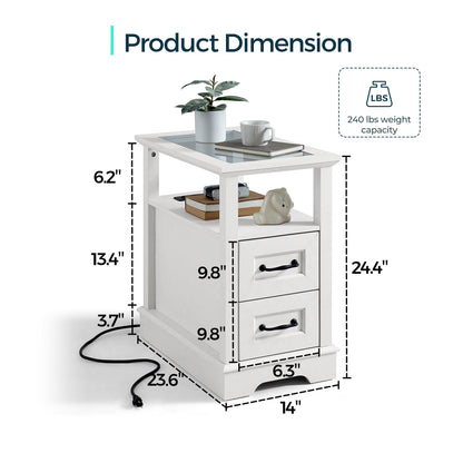 End Table with Charging Station, Storage Cabinet, and Adjustable Shelf, Modern Nightstand for Bedroom or Living Room