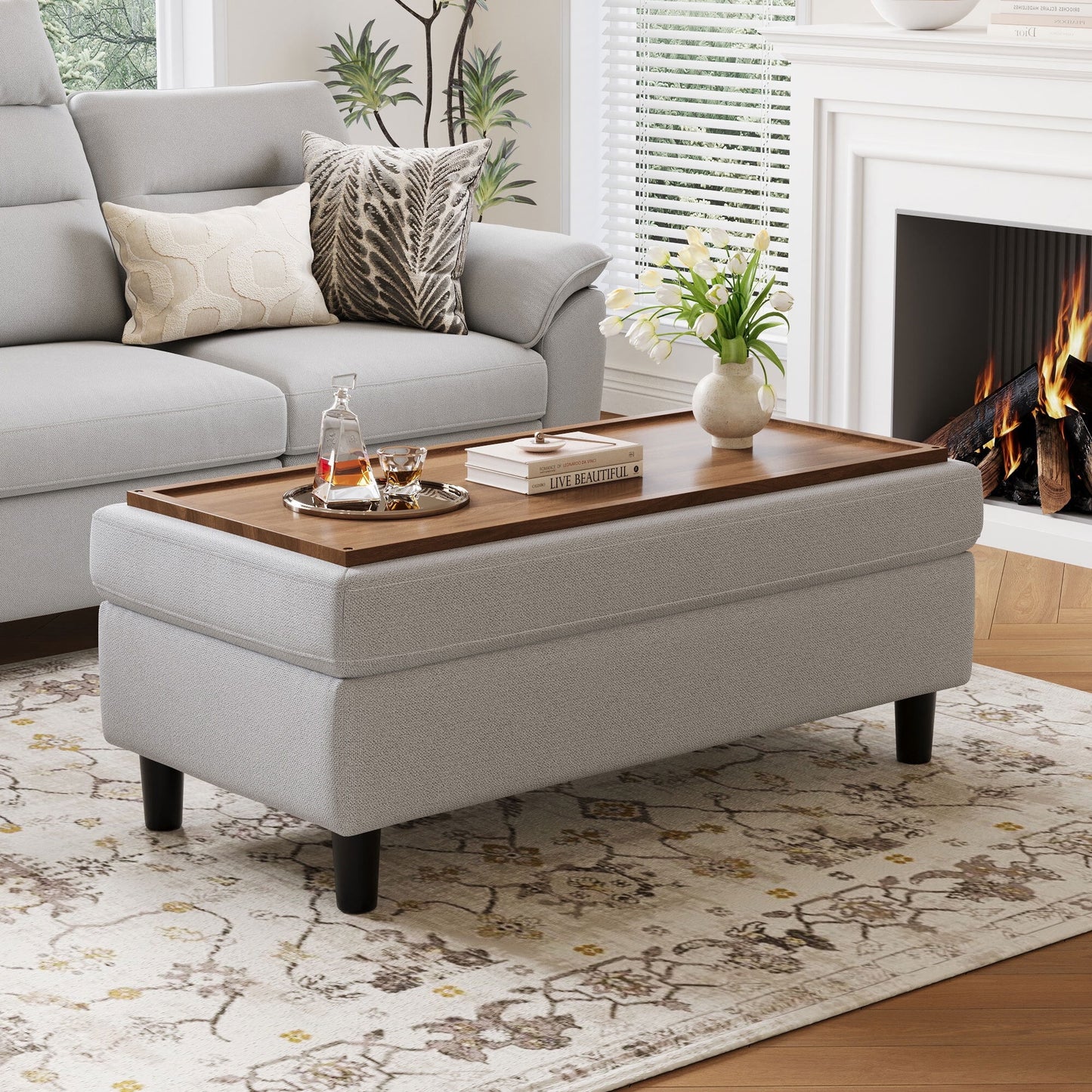 LINSY HOME 46in Large Ottoman with Storage, Ottoman Coffee Table, Upholstered Storage Bench for Living Room, Bedroom or Entryway