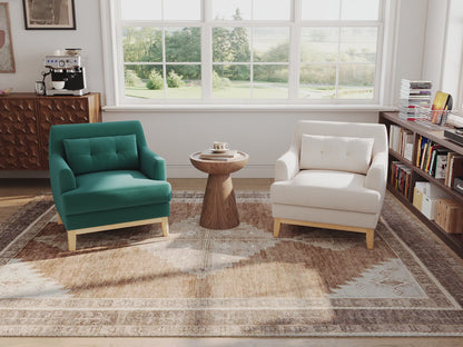 Large Accent Chair, Mid Century Modern Reading Chair with Rubberwood Base
