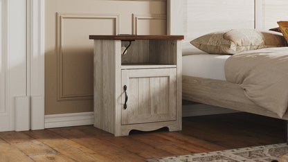 Farmhouse Nightstand, End Table  with Build-in Charging Station for Bedroom, Living room