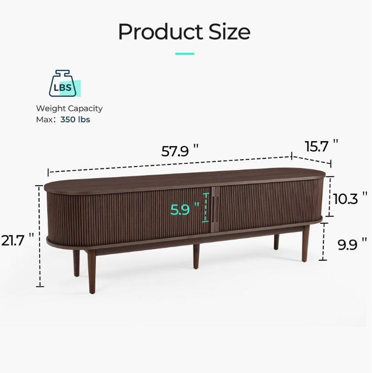 LINSY HC001M1 TV Stand for TVs up to 65", Mid-Century Home Entertainment Center with Sliding Tambour Door