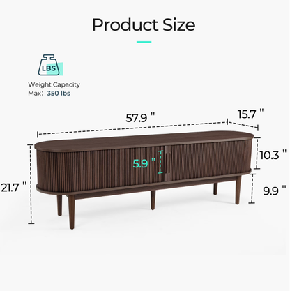 LINSY HC001M1 TV Stand for TVs up to 65", Mid-Century Home Entertainment Center with Sliding Tambour Door