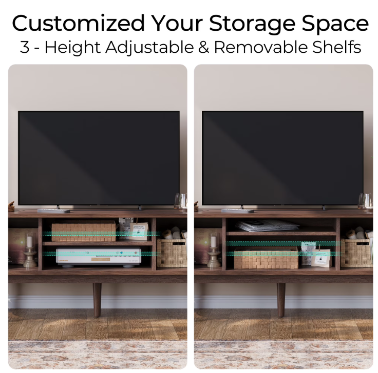 LINSY HC001M1 TV Stand for TVs up to 65", Mid-Century Home Entertainment Center with Sliding Tambour Door
