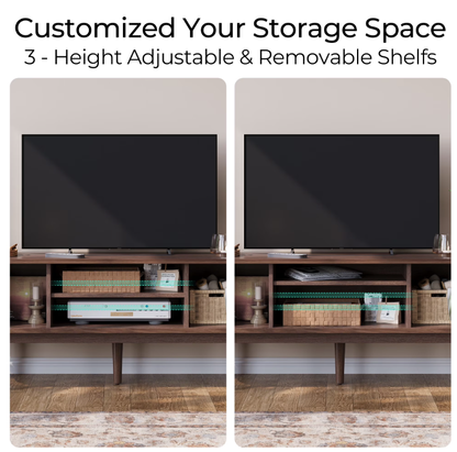 LINSY HC001M1 TV Stand for TVs up to 65", Mid-Century Home Entertainment Center with Sliding Tambour Door