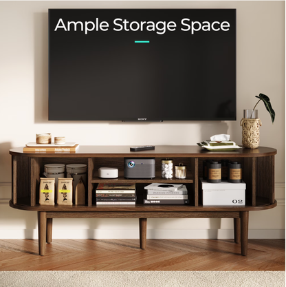 LINSY HC001M1 TV Stand for TVs up to 65", Mid-Century Home Entertainment Center with Sliding Tambour Door