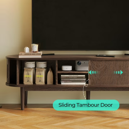 LINSY HC001M1 TV Stand for TVs up to 65", Mid-Century Home Entertainment Center with Sliding Tambour Door