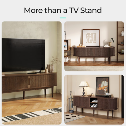 LINSY HC001M1 TV Stand for TVs up to 65", Mid-Century Home Entertainment Center with Sliding Tambour Door
