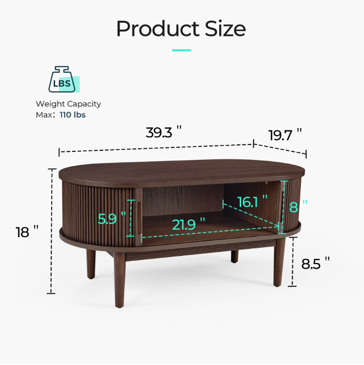 Linsy HT001-02 Fluted Coffee Table Sets 3 Pieces, Wood Living Room Table Set Include 40" Coffee Table