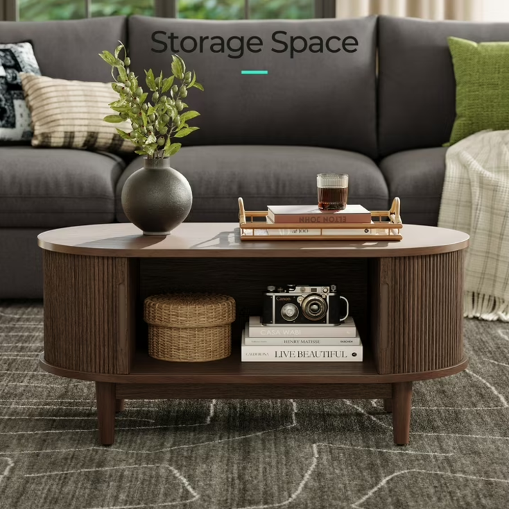 Linsy HT001-02 Fluted Coffee Table Sets 3 Pieces, Wood Living Room Table Set Include 40" Coffee Table