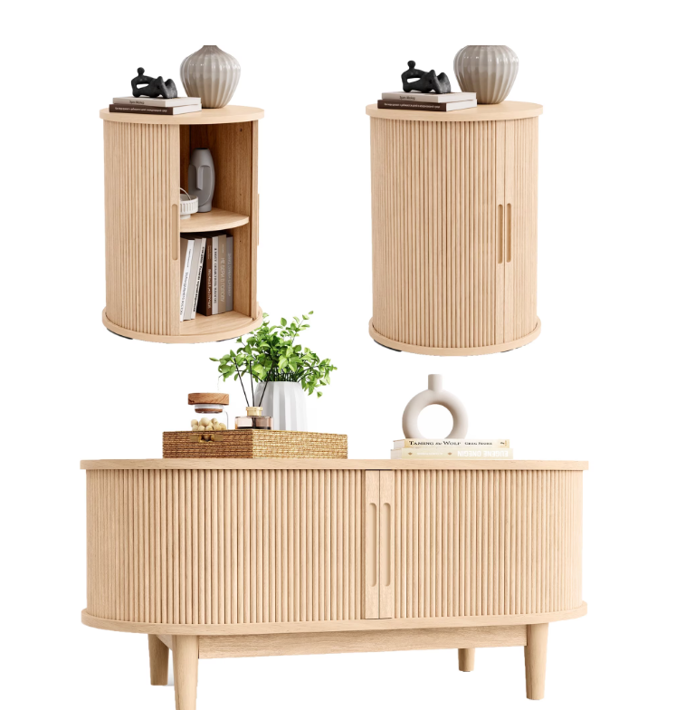 Linsy HT001-02 Fluted Coffee Table Sets 3 Pieces, Wood Living Room Table Set Include 40" Coffee Table