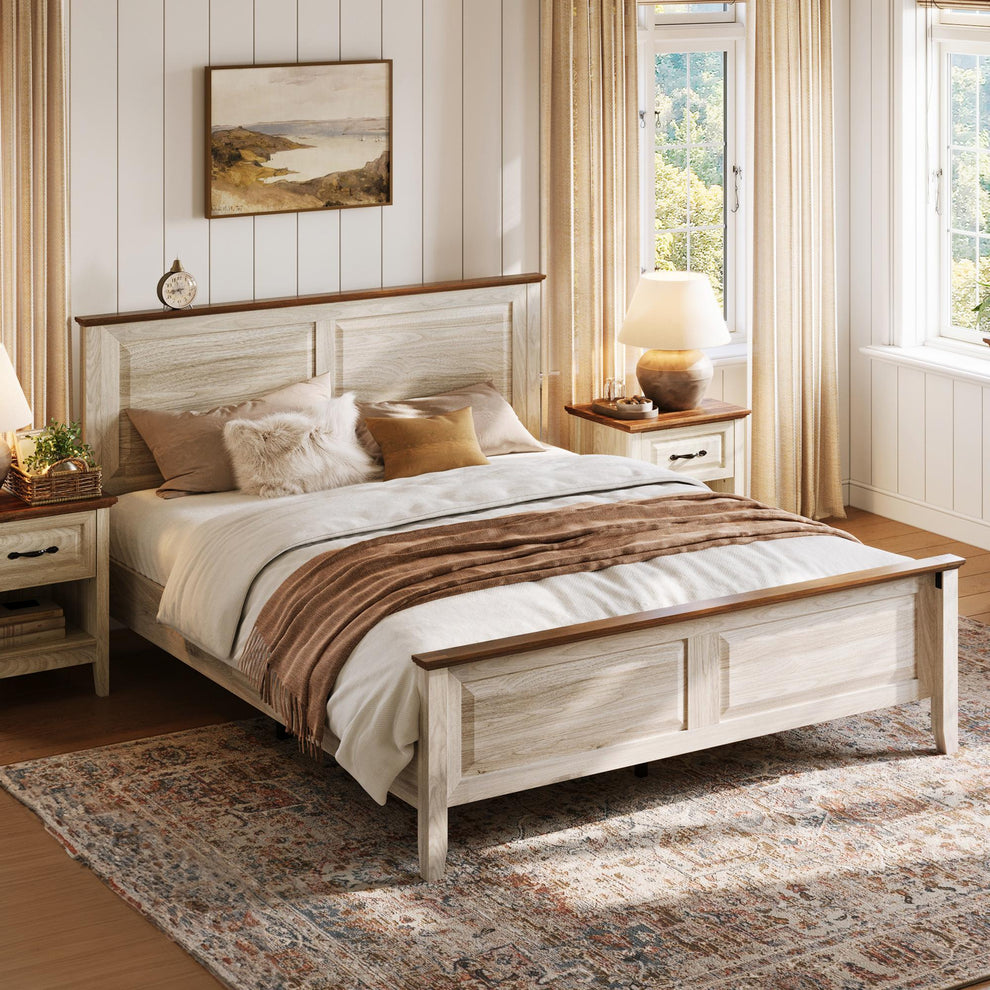 Bed Frame with Headboard and High Footboard, Farmhouse Style – LINSY LIVING